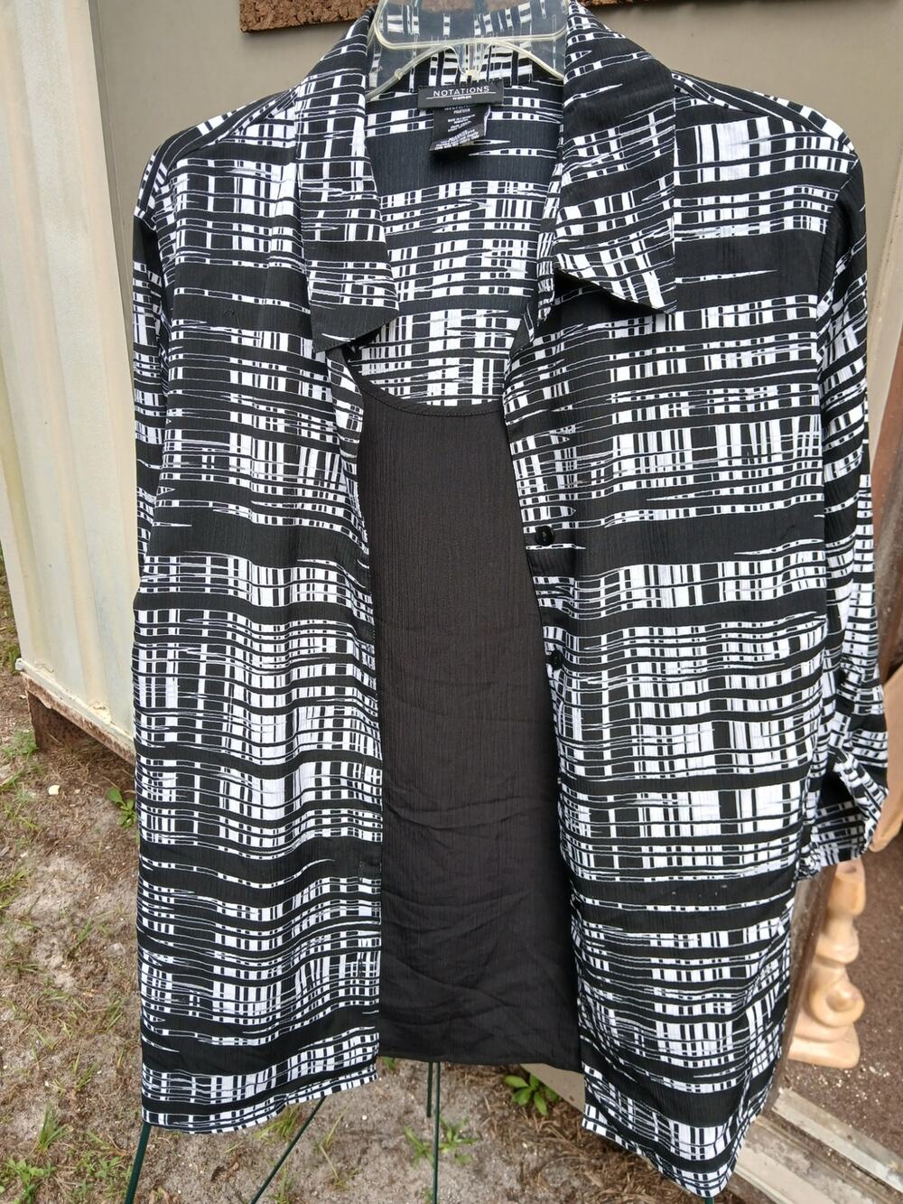 Notations Black White 2-4-1 career Shirt 3/4 Sleeve Top Button Up Blouse 18W 20W
